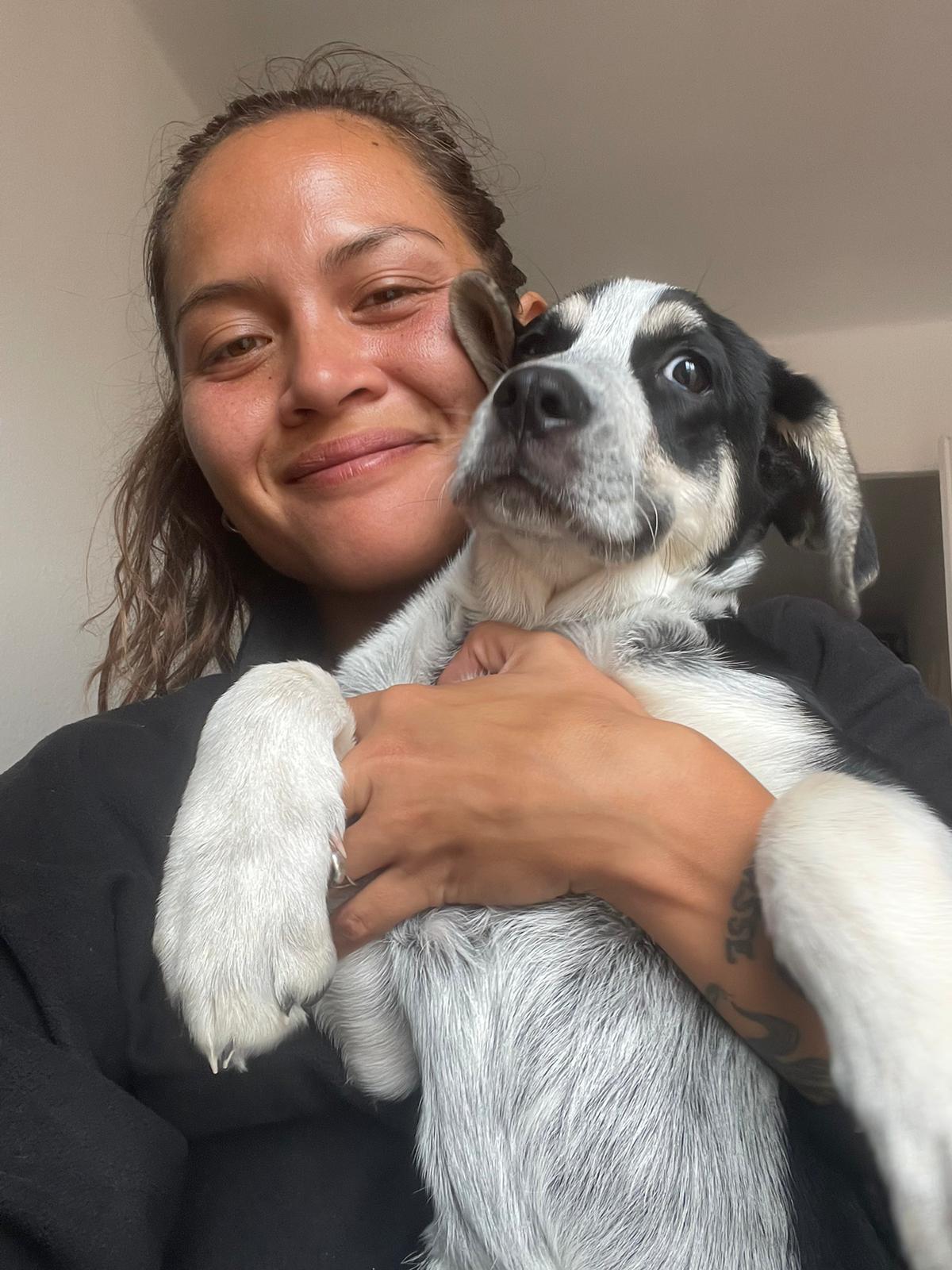 Loving cuddle with dog